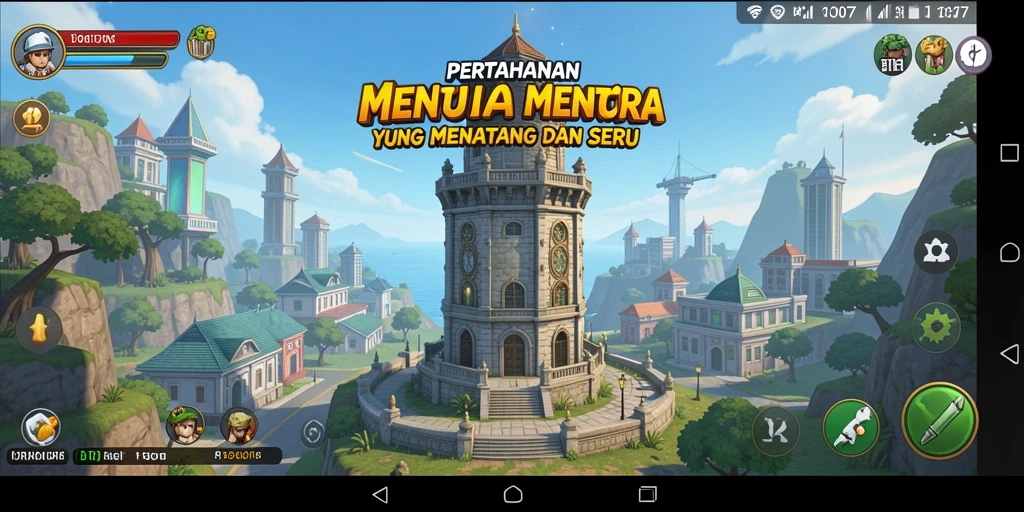 Screenshot utama C0077 menampilkan gameplay menara pertahanan yang dinamis.