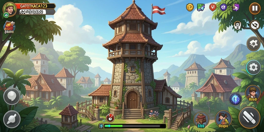 Screenshot utama GATOTKACA123 menampilkan aksi menara pertahanan yang mendebarkan.