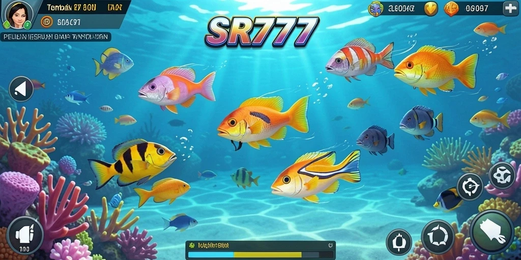 Screenshot gameplay menampilkan aksi menembak ikan di SR777.